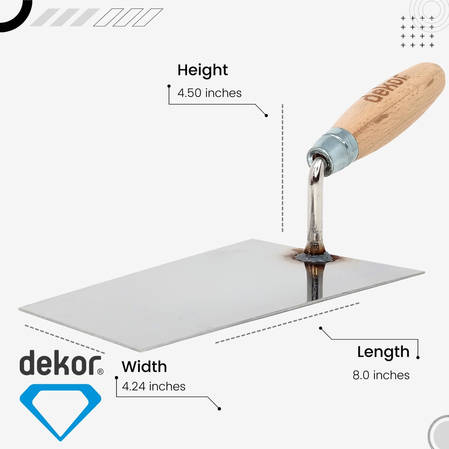 DEKOR Brick Trowel - 7" - German Stainless Steel - Wooden Handle
