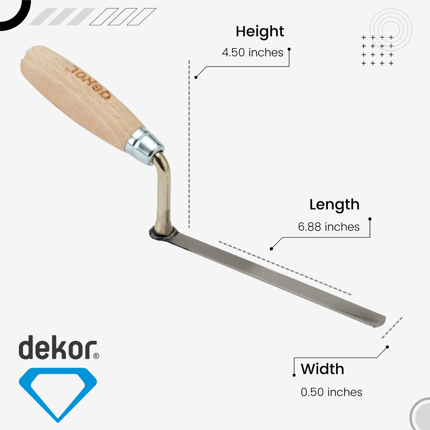 DEKOR Tuck Pointing Trowel - 0.50" x 7" - German Stainless Steel - Wooden Handle