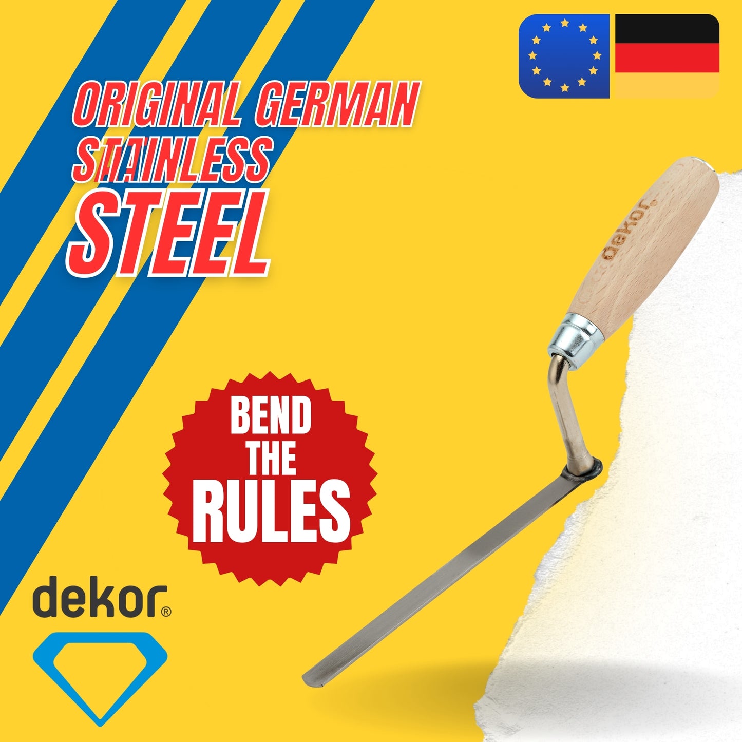 DEKOR Tuck Pointing Trowel - 0.50" x 7" - German Stainless Steel - Wooden Handle