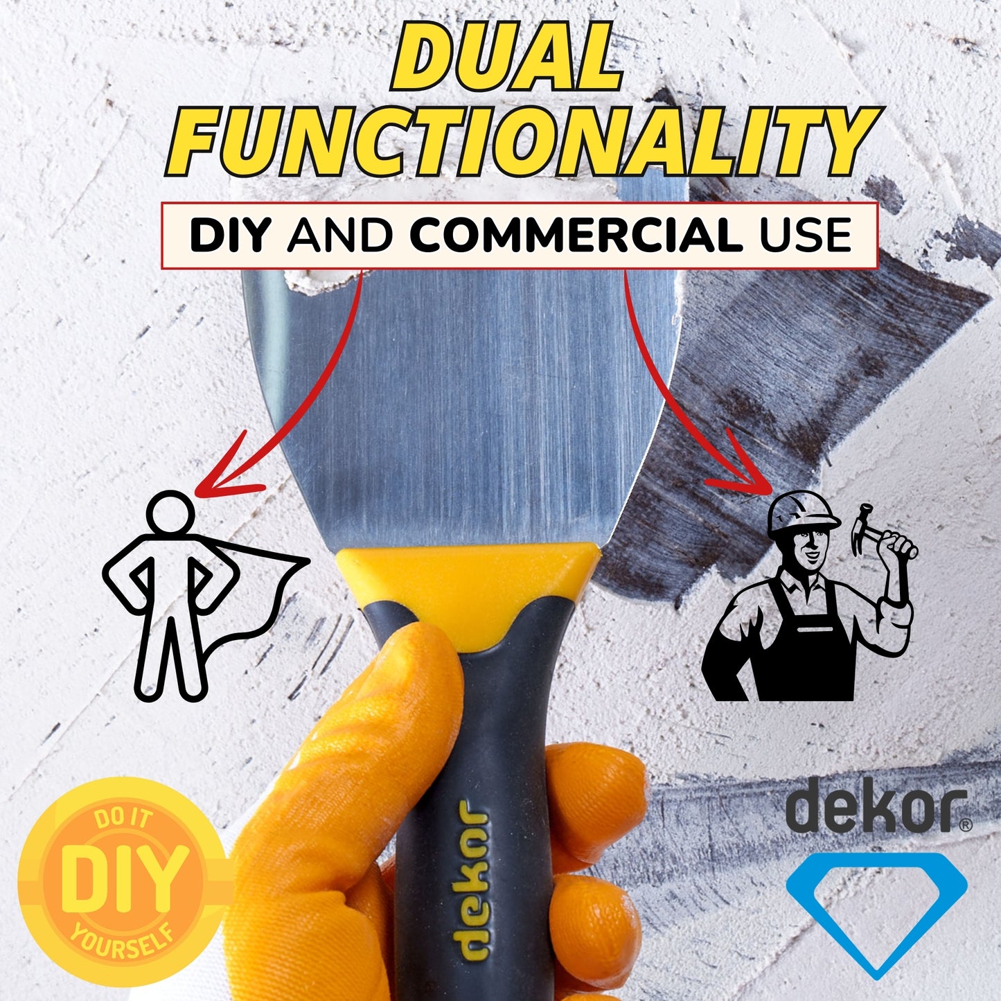 DEKOR Putty Knife - 4" - German Stainless Steel - Soft Grip