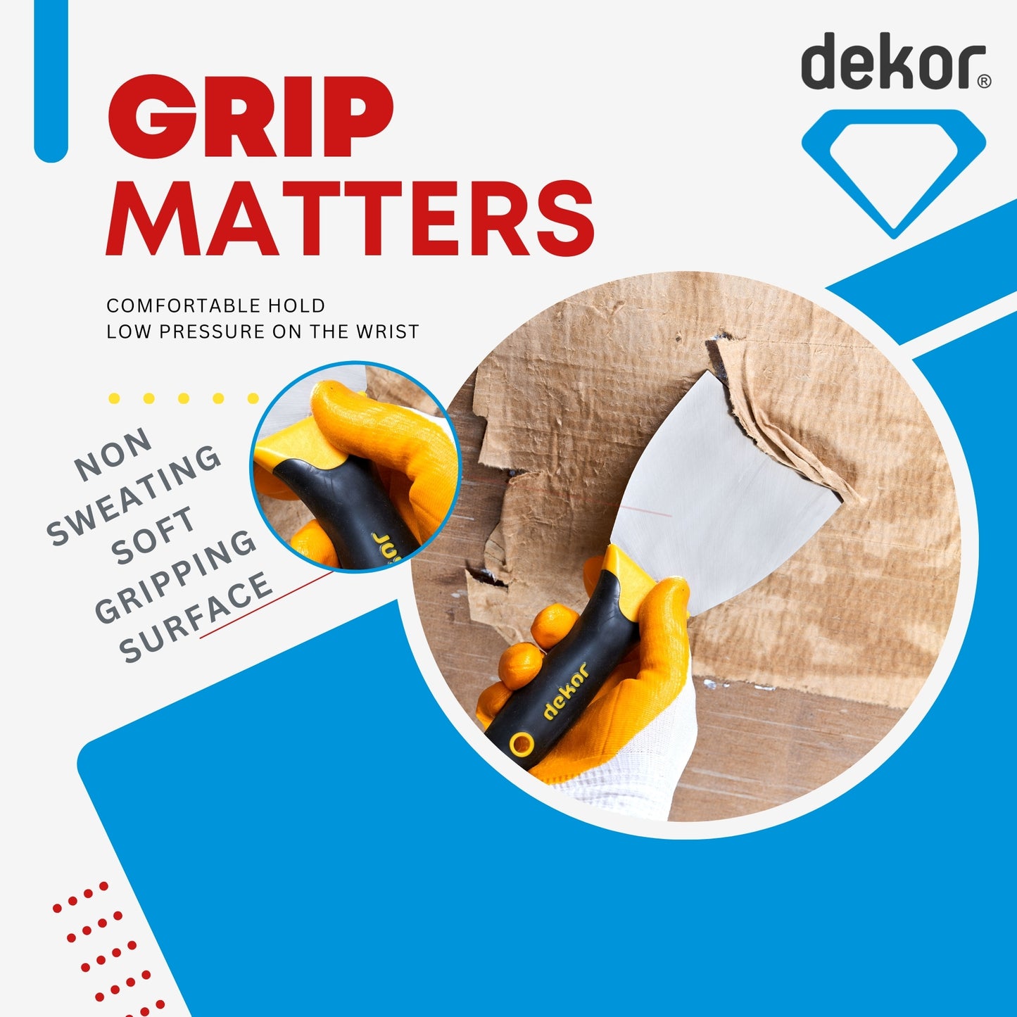 DEKOR Putty Knife - 4" - German Stainless Steel - Soft Grip