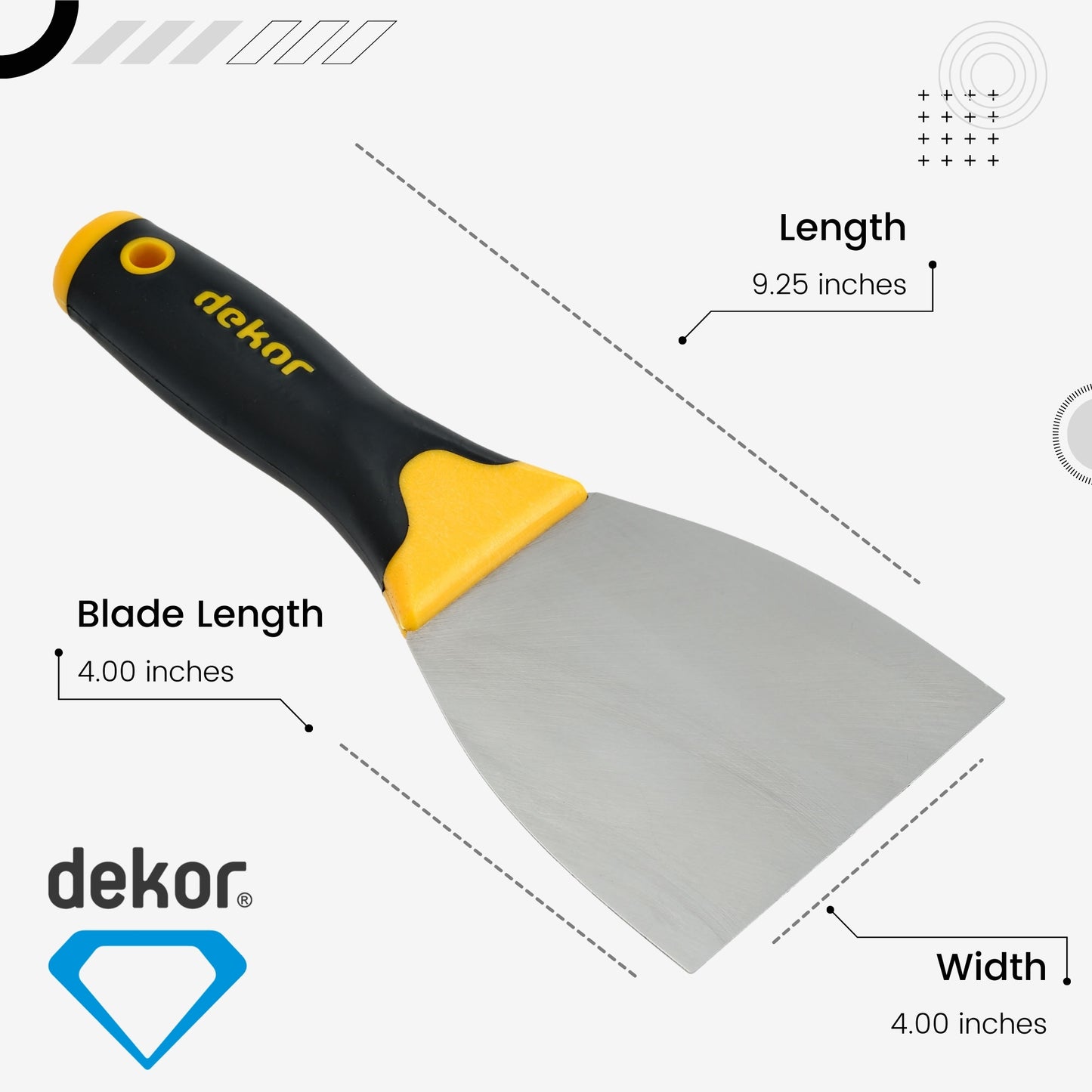 DEKOR Putty Knife - 4" - German Stainless Steel - Soft Grip