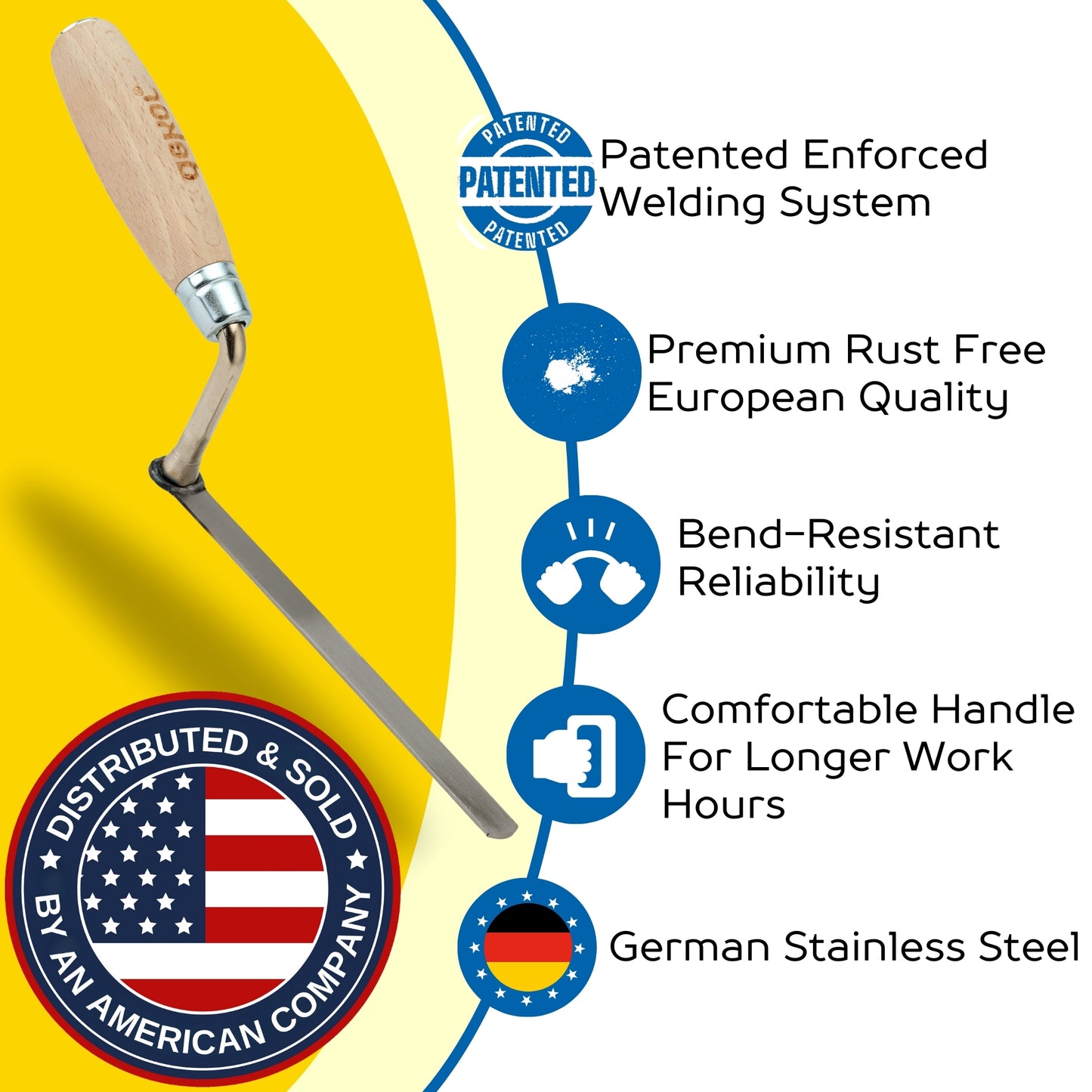 DEKOR Tuck Pointing Trowel - 0.50" x 7" - German Stainless Steel - Wooden Handle