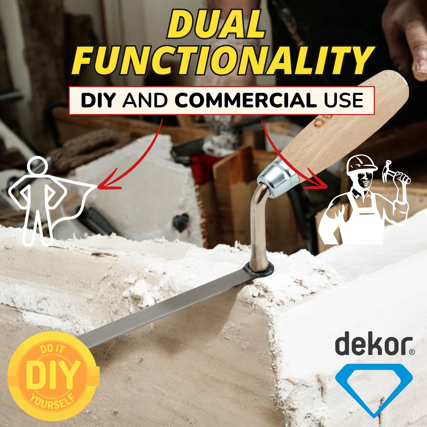 DEKOR Tuck Pointing Trowel - 0.50" x 7" - German Stainless Steel - Wooden Handle