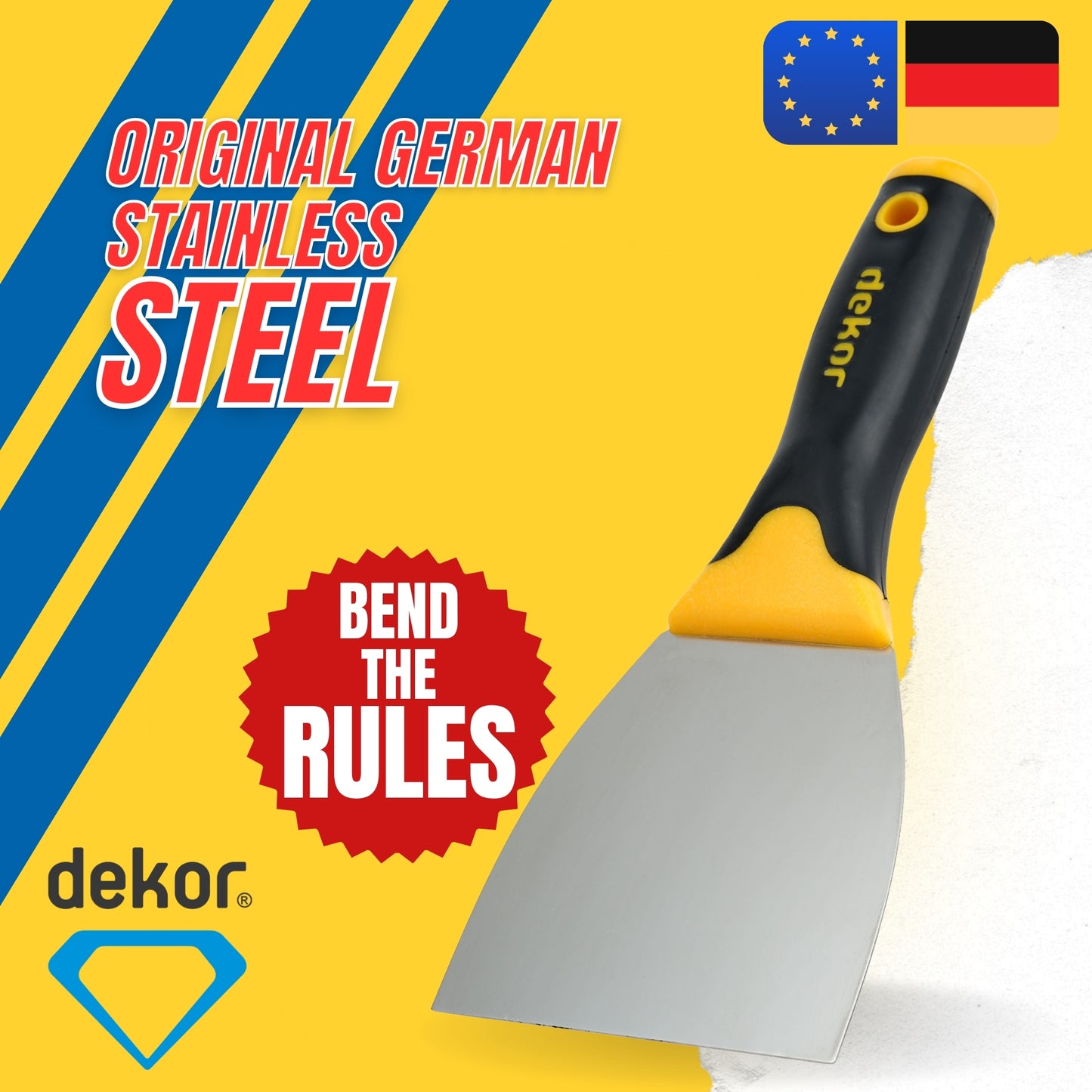 DEKOR Putty Knife - 4" - German Stainless Steel - Soft Grip