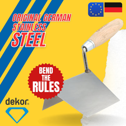 DEKOR External Angle Corner Trowel -    4" x 5" - German Stainless Steel - Wooden Handle