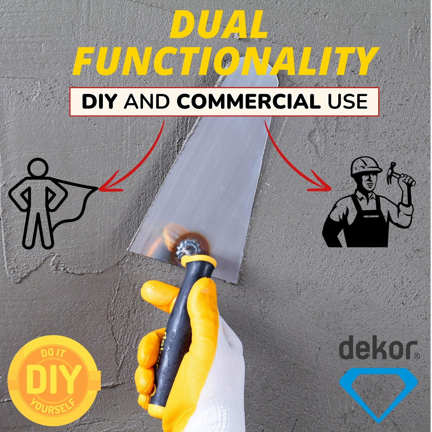 DEKOR Plaster and Brick Trowel - 8" - German Stainless Steel - Soft Grip