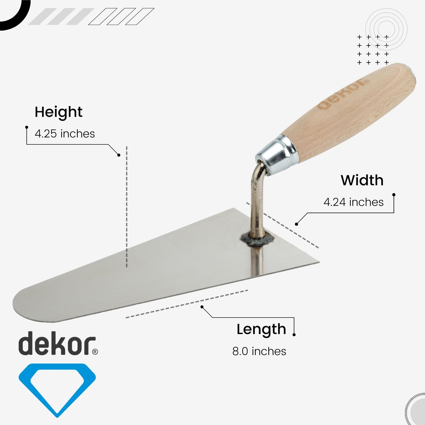 DEKOR Plaster and Brick Trowel - 8" - German Stainless Steel - Wooden Handle