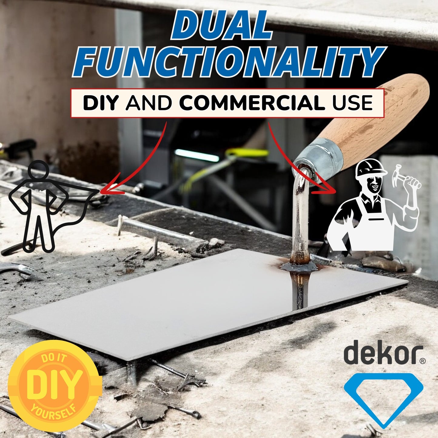 DEKOR Brick Trowel - 7" - German Stainless Steel - Wooden Handle