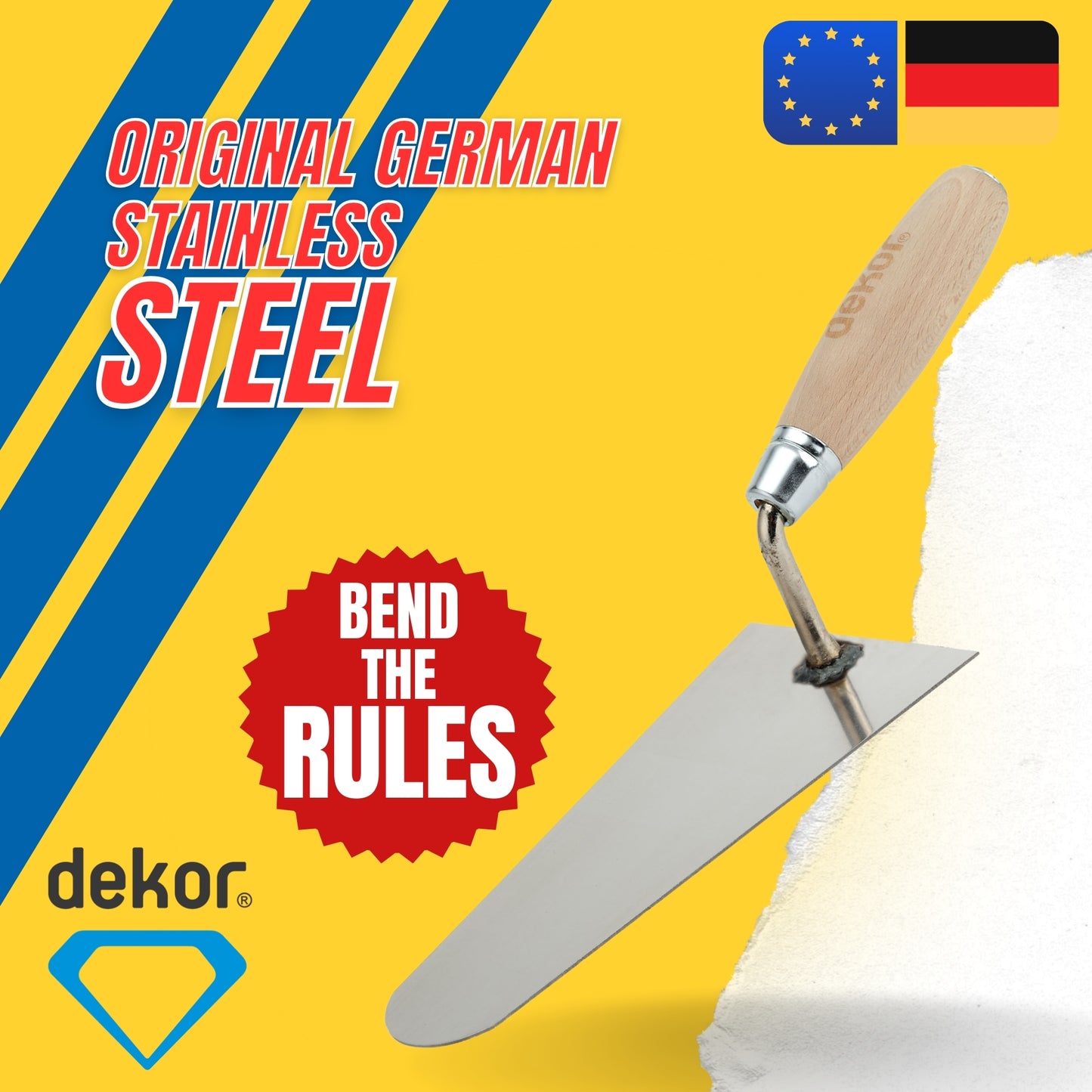 DEKOR Plaster and Brick Trowel - 8" - German Stainless Steel - Wooden Handle