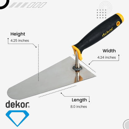 DEKOR Plaster and Brick Trowel - 8" - German Stainless Steel - Soft Grip